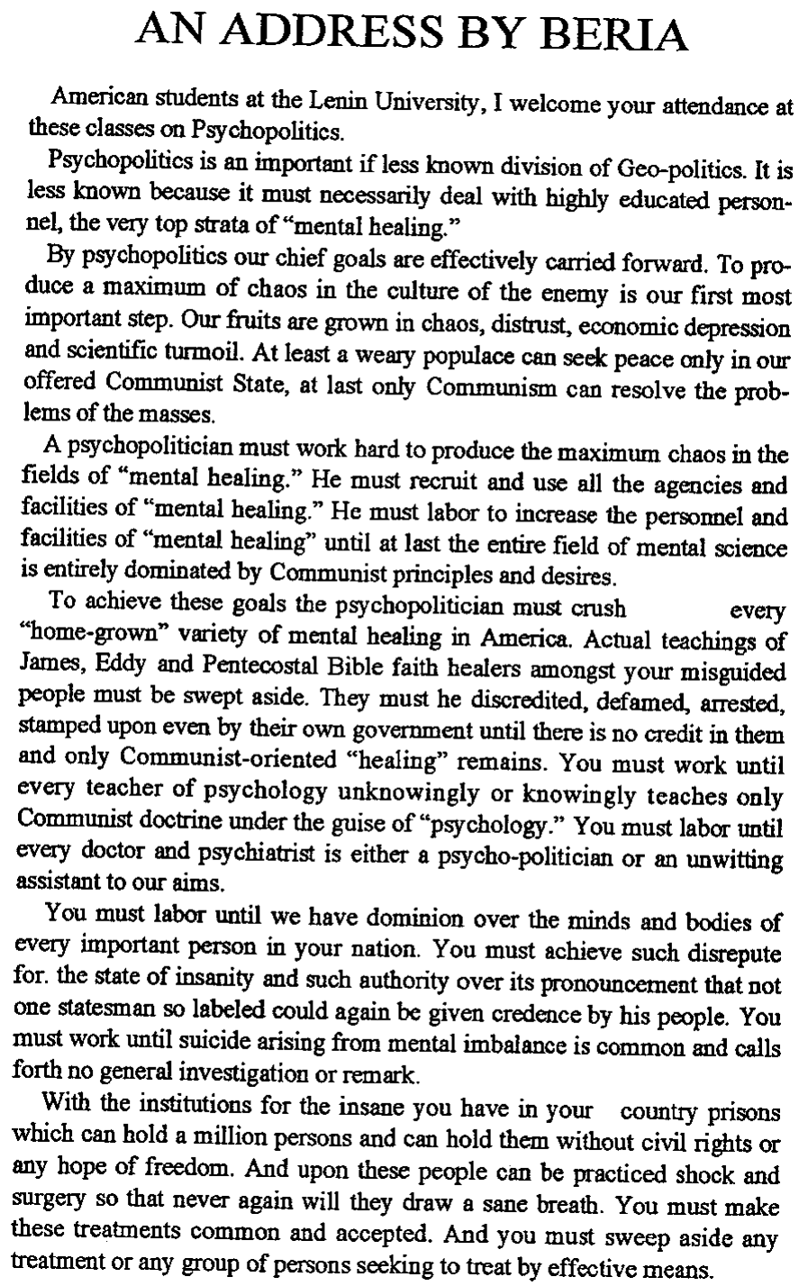 Page 3, "An Address by Beria"