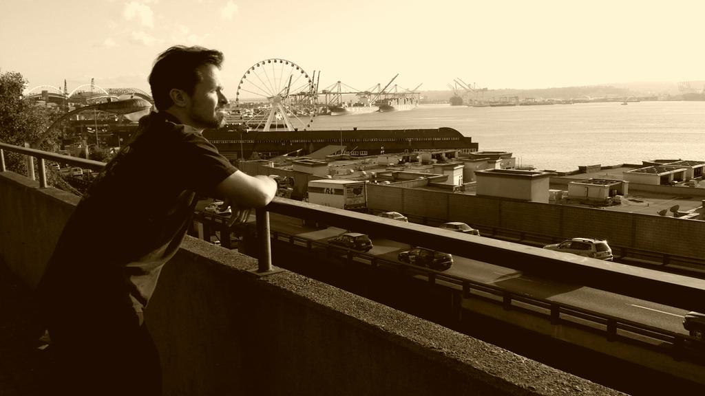 McKay Stewart overlooking the Seattle waterfront